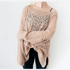 Free People Pointelle Ballet Knit Sweater Alpaca Wool Oversized Tan